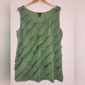 Ashley Stewart Diagonal Ruffle Green Tank Size 22/24